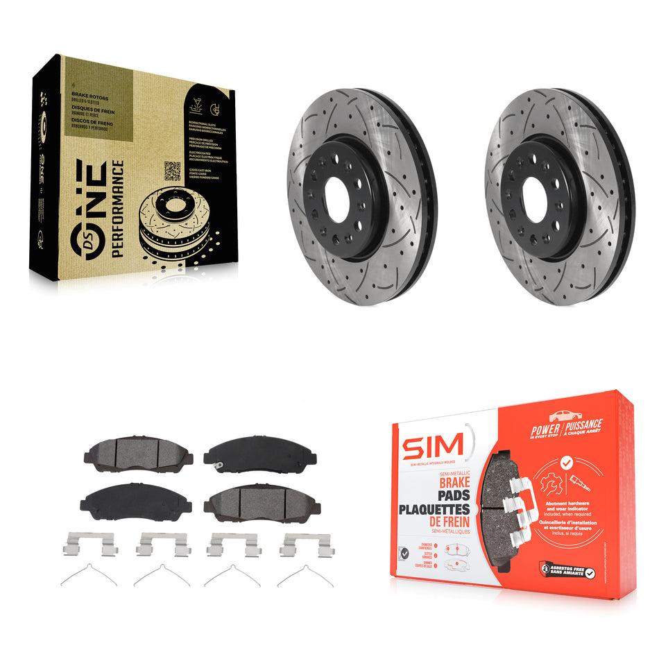 Front Coated Drilled Slotted Disc Brake Rotors And Semi-Metallic Pads Kit For Chevrolet Traverse GMC Acadia Buick Enclave Blazer KDS-100666