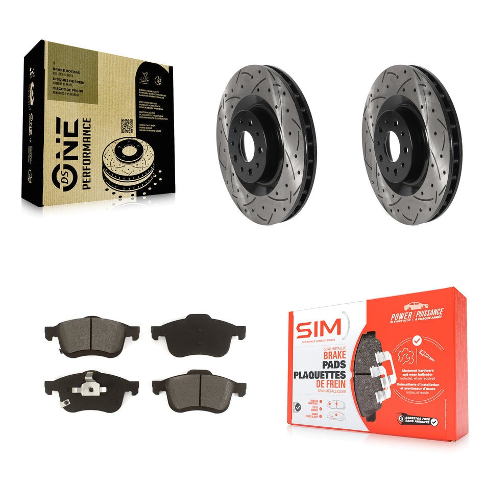 Front Coated Drilled Slotted Disc Brake Rotors And Semi-Metallic Pads Kit For 2014-2020 Fiat 500L KDS-100668