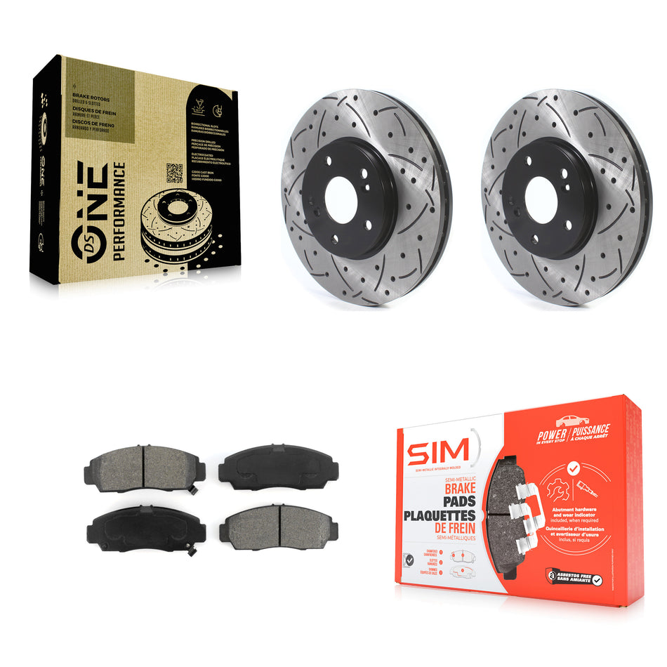 Front Coated Drilled Slotted Disc Brake Rotors And Semi-Metallic Pads Kit For Honda Accord Acura TL TSX CL KDS-100670