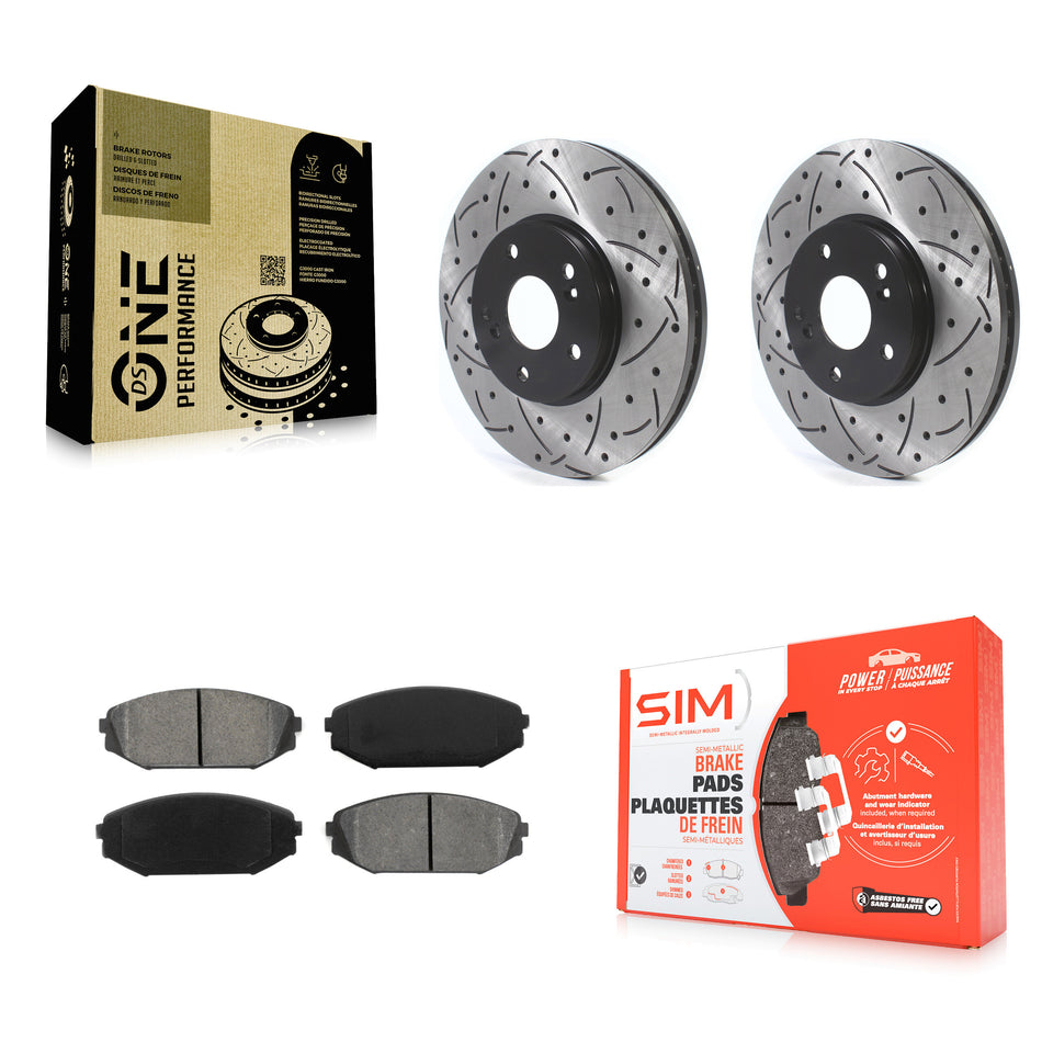Front Coated Drilled Slotted Disc Brake Rotors And Semi-Metallic Pads Kit For Honda Odyssey Acura MDX KDS-100671