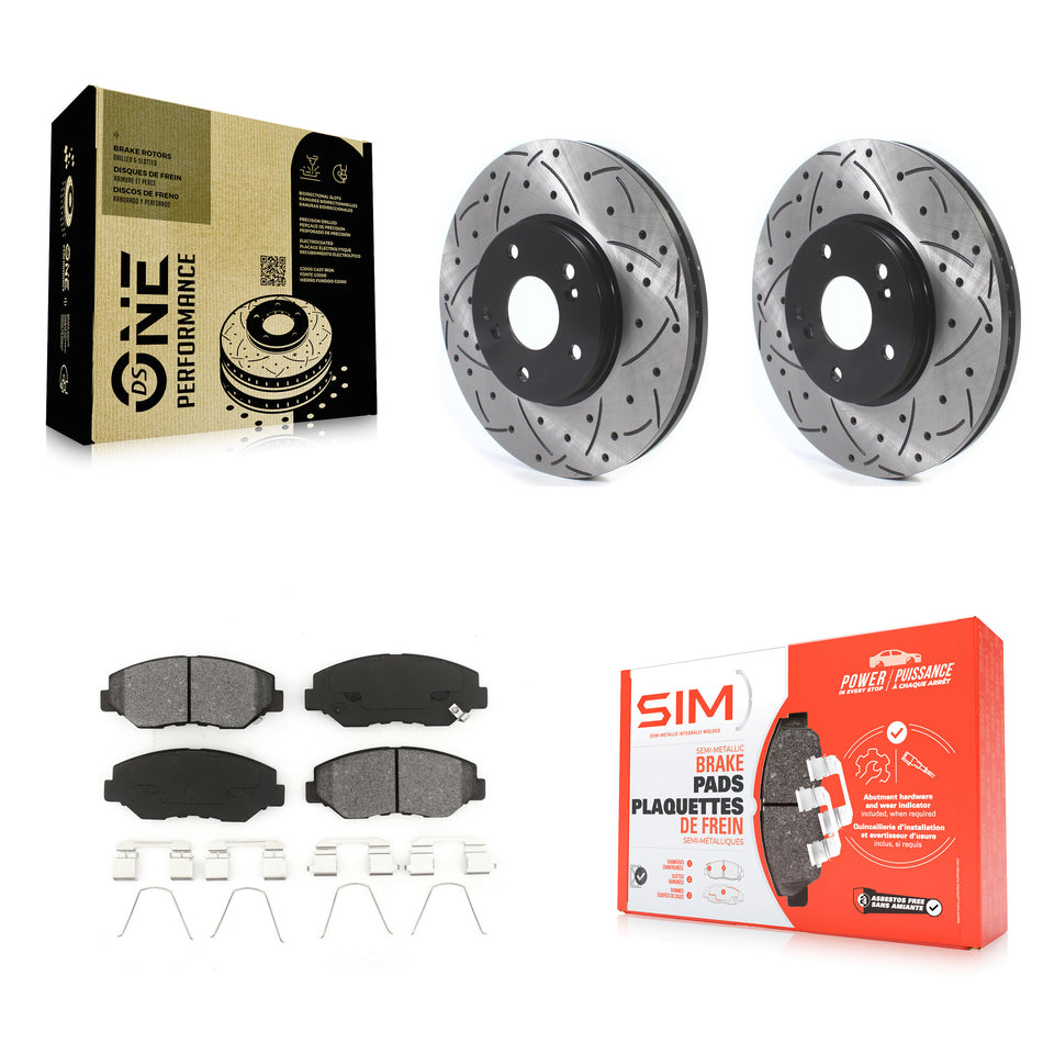 Front Coated Drilled Slotted Disc Brake Rotors And Semi-Metallic Pads Kit For Honda Pilot Accord KDS-100673
