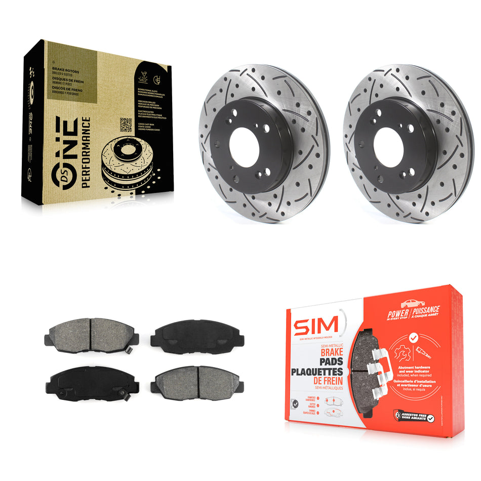 Front Coated Drilled Slotted Disc Brake Rotors And Semi-Metallic Pads Kit For Honda Civic KDS-100674