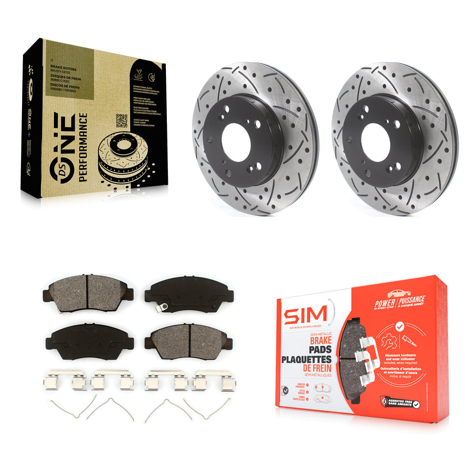 Front Coated Drilled Slotted Disc Brake Rotors And Semi-Metallic Pads Kit For Honda Civic Acura RSX CR-Z KDS-100675