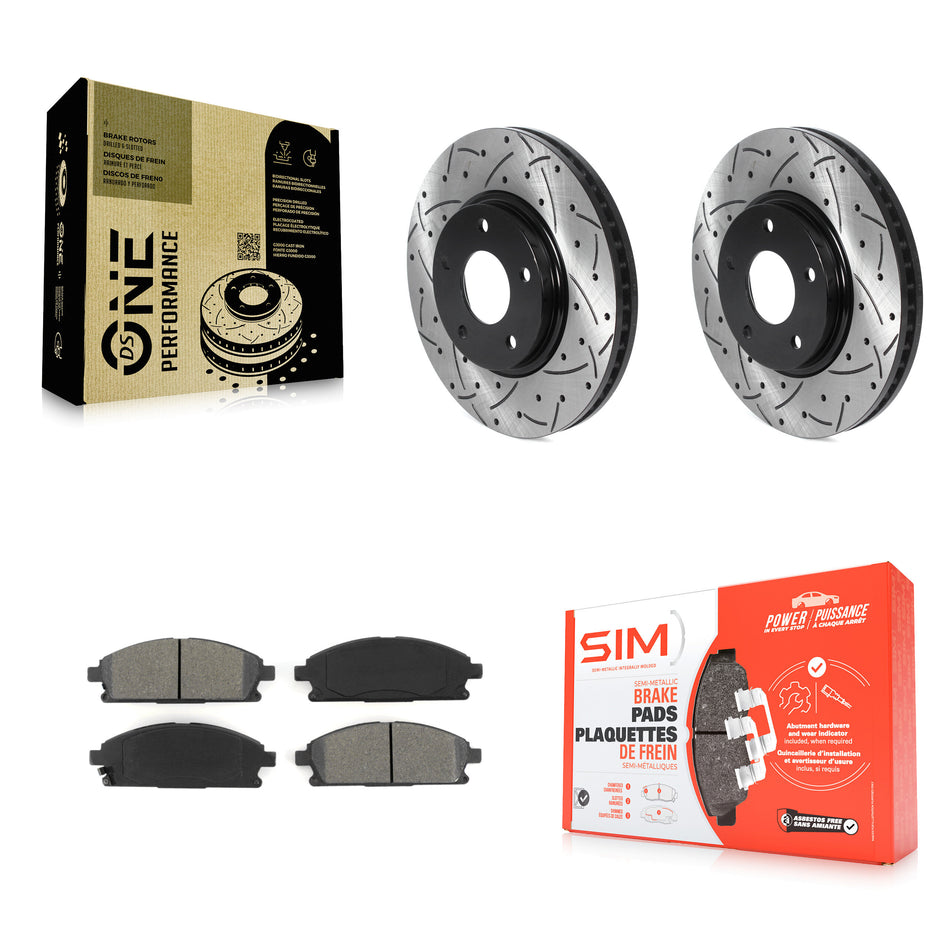 Front Coated Drilled Slotted Disc Brake Rotors And Semi-Metallic Pads Kit For 2004-2009 Nissan Quest KDS-100677