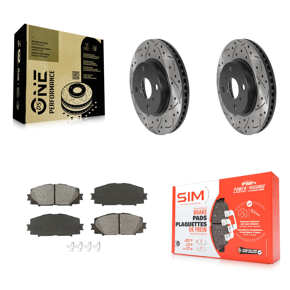 Front Coated Drilled Slotted Disc Brake Rotors And Semi-Metallic Pads Kit For Toyota Yaris Prius C Scion iQ KDS-100682