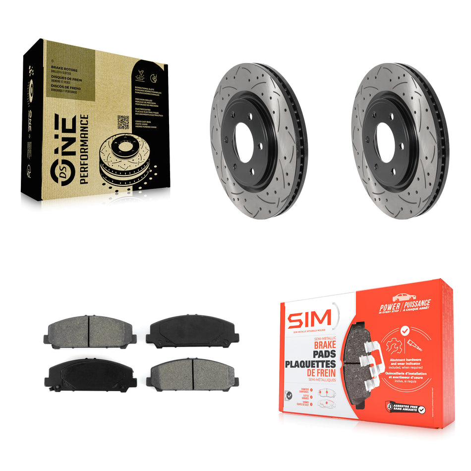 Front Coated Drilled Slotted Disc Brake Rotors And Semi-Metallic Pads Kit For Nissan TITAN Armada INFINITI QX80 QX56 KDS-100685