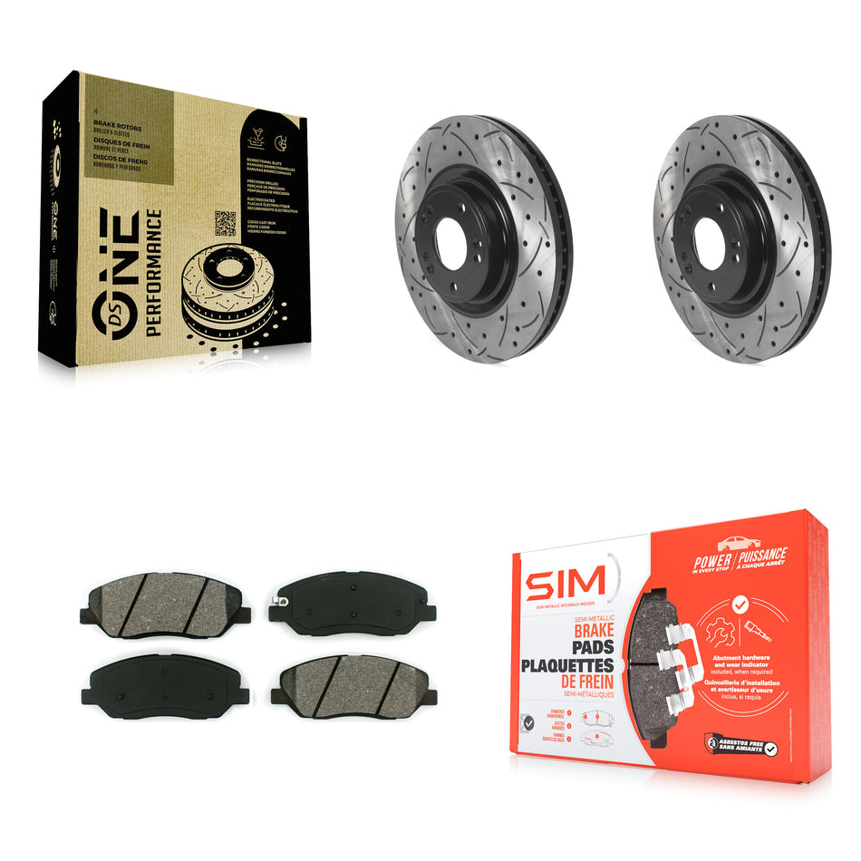 Front Coated Drilled Slotted Disc Brake Rotors And Semi-Metallic Pads Kit For 2012 Hyundai Genesis 3.8L KDS-100686