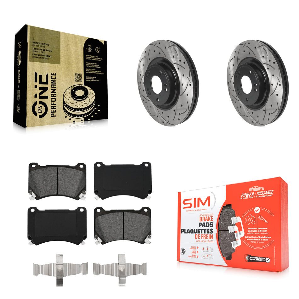 Front Coated Drilled Slotted Disc Brake Rotors And Semi-Metallic Pads Kit For Hyundai Genesis KDS-100687