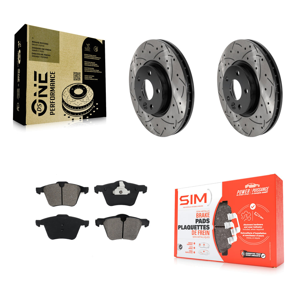 Front Coated Drilled Slotted Disc Brake Rotors And Semi-Metallic Pads Kit For 2008 Volvo V70 With 300mm Diameter Rotor KDS-100688