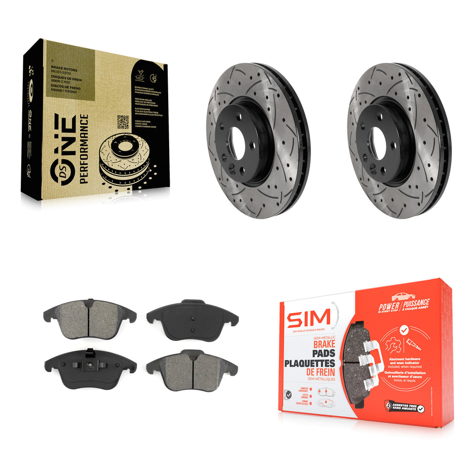 Front Coated Drilled Slotted Disc Brake Rotors And Semi-Metallic Pads Kit For Volvo S60 XC70 S80 Land Rover Range Evoque V60 V70 KDS-100689