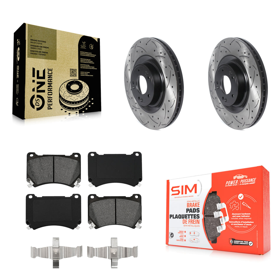 Front Coated Drilled Slotted Disc Brake Rotors And Semi-Metallic Pads Kit For Hyundai Genesis Equus KDS-100691