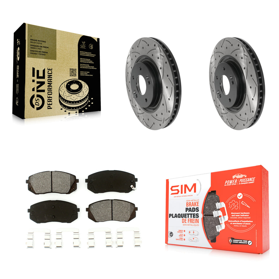 Front Coated Drilled Slotted Disc Brake Rotors And Semi-Metallic Pads Kit For Hyundai Tucson Sonata Kia Cadenza KDS-100692
