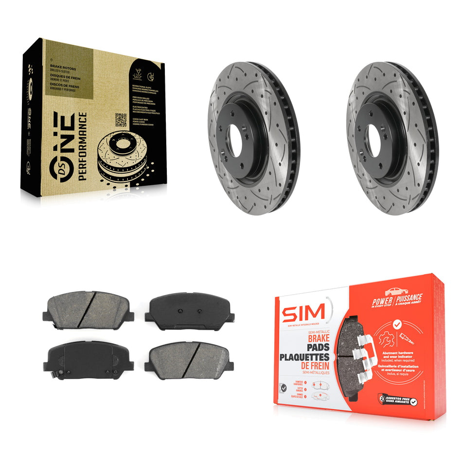 Front Coated Drilled Slotted Disc Brake Rotors And Semi-Metallic Pads Kit For 2011-2015 Kia Optima 2.0L KDS-100693