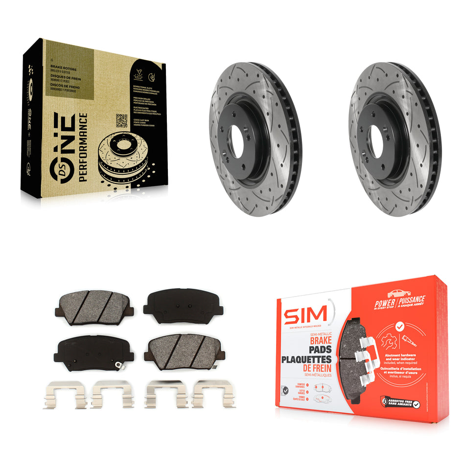 Front Coated Drilled Slotted Disc Brake Rotors And Semi-Metallic Pads Kit For 2012-2017 Hyundai Azera KDS-100694