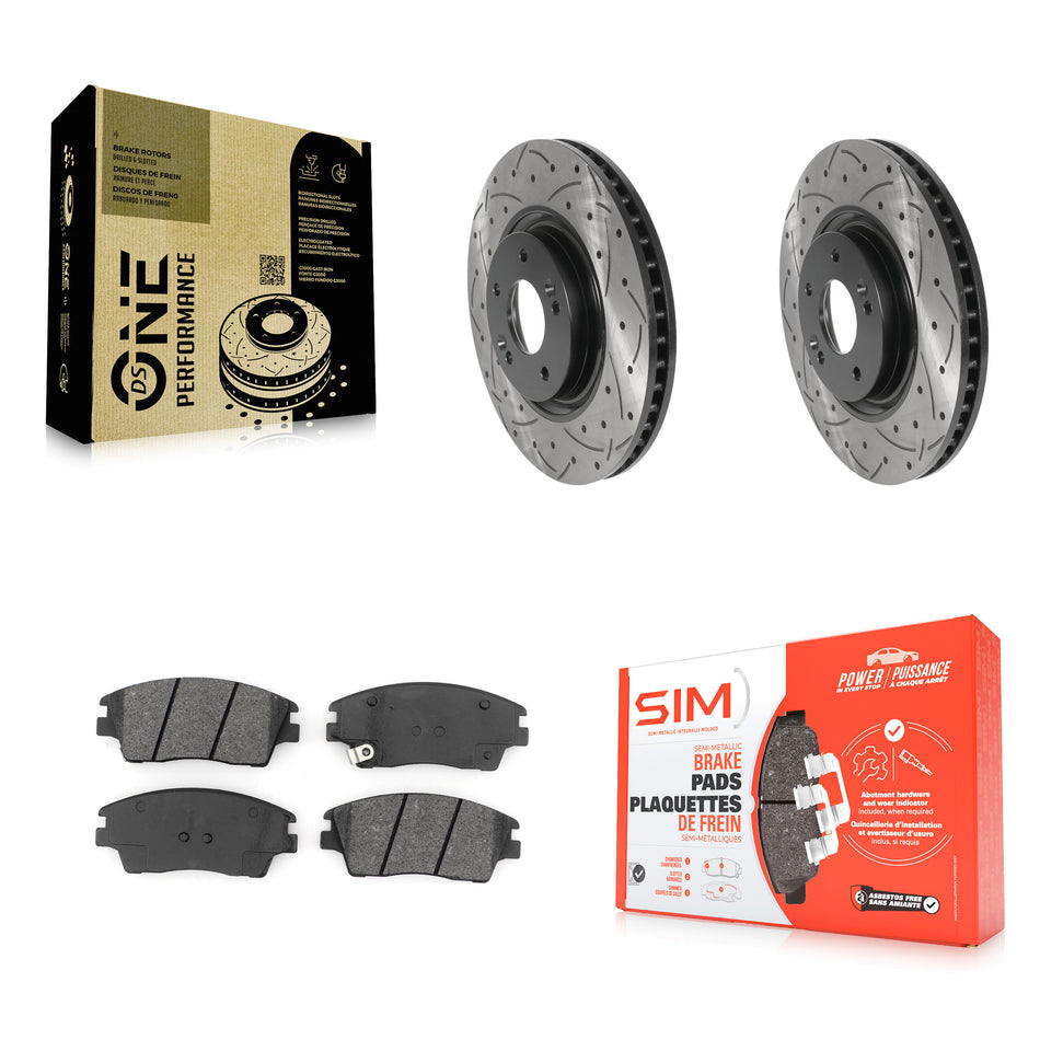 Front Coated Drilled Slotted Disc Brake Rotors And Semi-Metallic Pads Kit For 2017-2021 Kia Sportage Turbocharged KDS-100695
