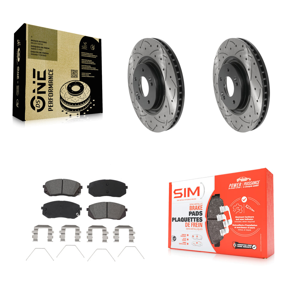 Front Coated Drilled Slotted Disc Brake Rotors And Semi-Metallic Pads Kit For Hyundai Sonata Kia Optima KDS-100696