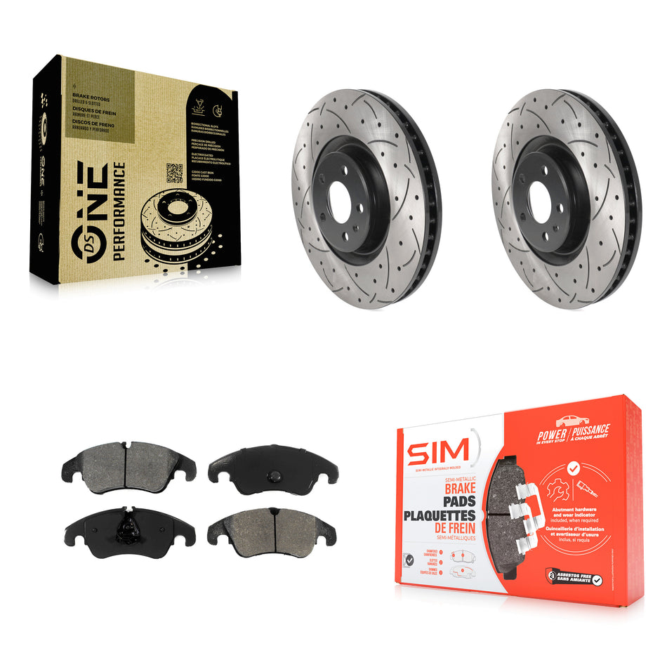Front Coated Drilled Slotted Disc Brake Rotors And Semi-Metallic Pads Kit For Audi A6 KDS-100697