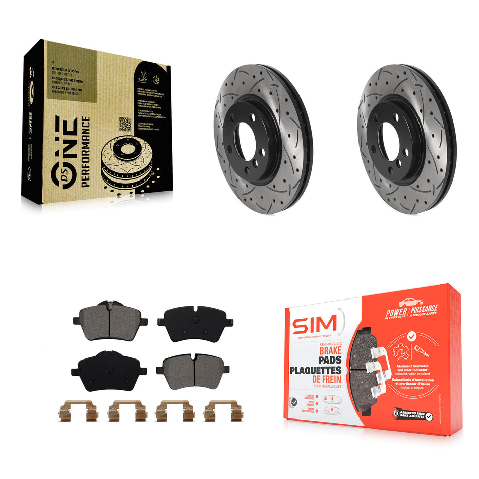 Front Coated Drilled Slotted Disc Brake Rotors And Semi-Metallic Pads Kit For Mini Cooper Countryman Paceman KDS-100698