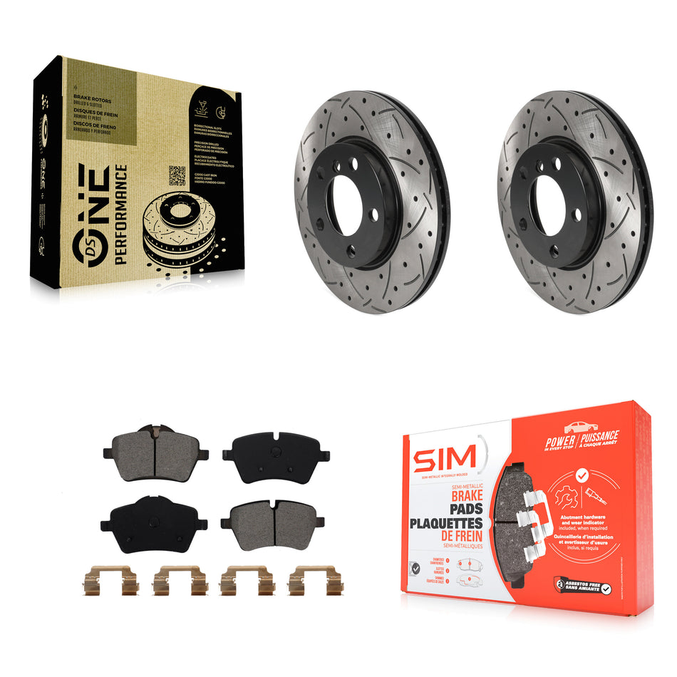 Front Coated Drilled Slotted Disc Brake Rotors And Semi-Metallic Pads Kit For Mini Cooper Countryman Paceman KDS-100699