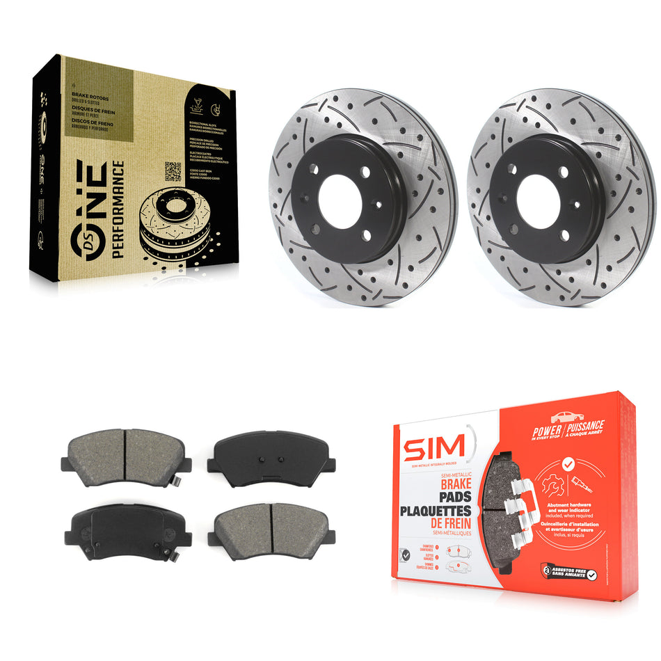 Front Coated Drilled Slotted Disc Brake Rotors And Semi-Metallic Pads Kit For Hyundai Accent Kia Rio KDS-100700