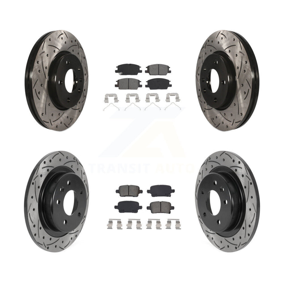 Front Rear Coated Drilled Slotted Disc Brake Rotors And Semi-Metallic Pads Kit For Chevrolet Equinox Malibu GMC Terrain Buick LaCrosse KDS-100707