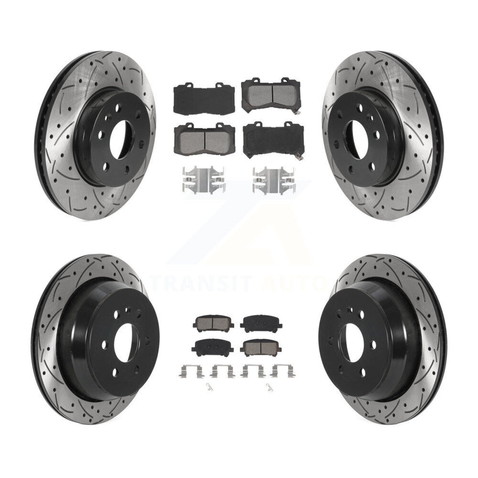 Front Rear Coated Drilled Slotted Disc Brake Rotors And Semi-Metallic Pads Kit For 2015-2020 Chevrolet Colorado GMC Canyon KDS-100710