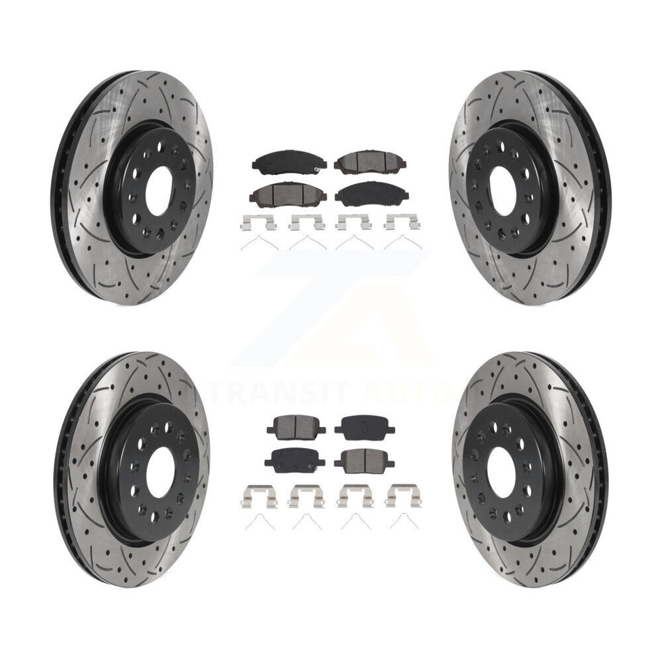 Front Rear Coated Drilled Slotted Disc Brake Rotors And Semi-Metallic Pads Kit For Chevrolet Traverse GMC Acadia Buick Enclave Blazer KDS-100711
