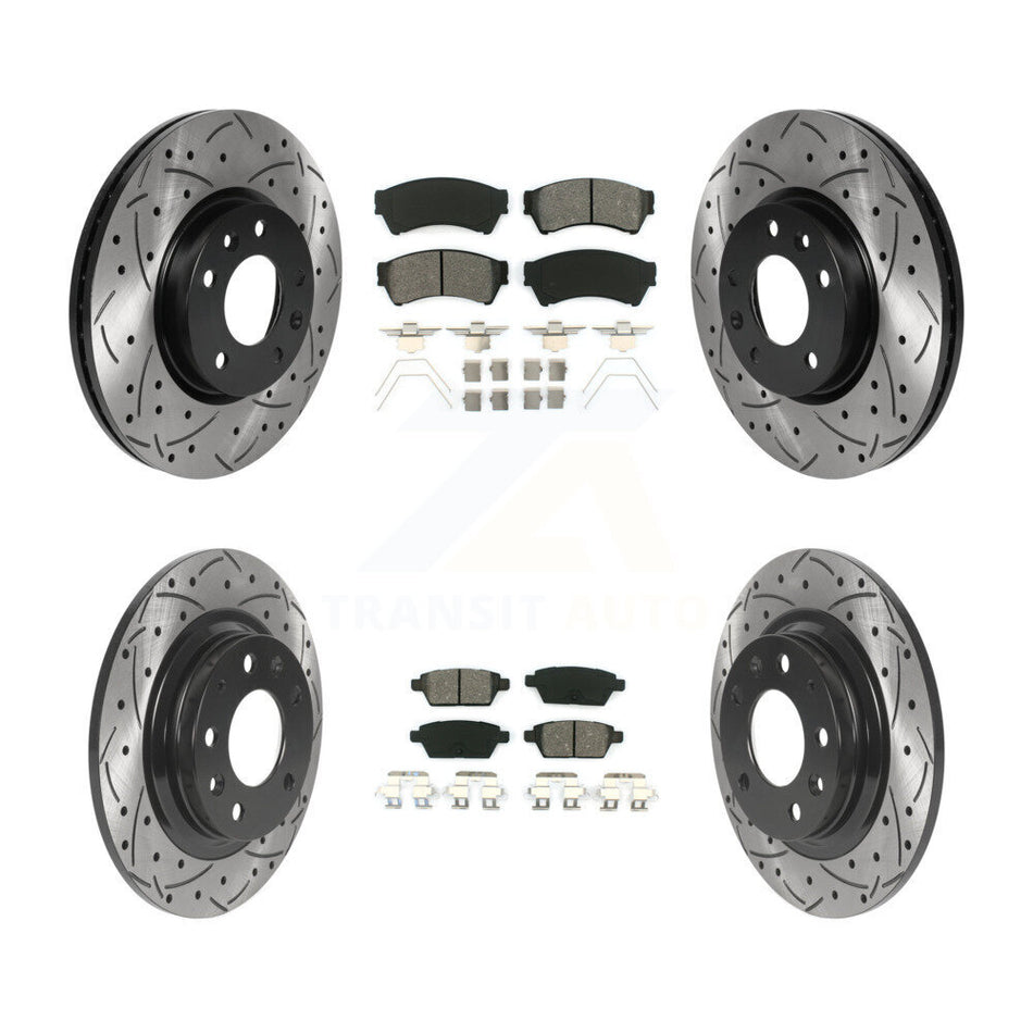 Front Rear Coated Drilled Slotted Disc Brake Rotors And Semi-Metallic Pads Kit For Ford Fusion Mazda 6 Lincoln MKZ Mercury Milan Zephyr KDS-100712