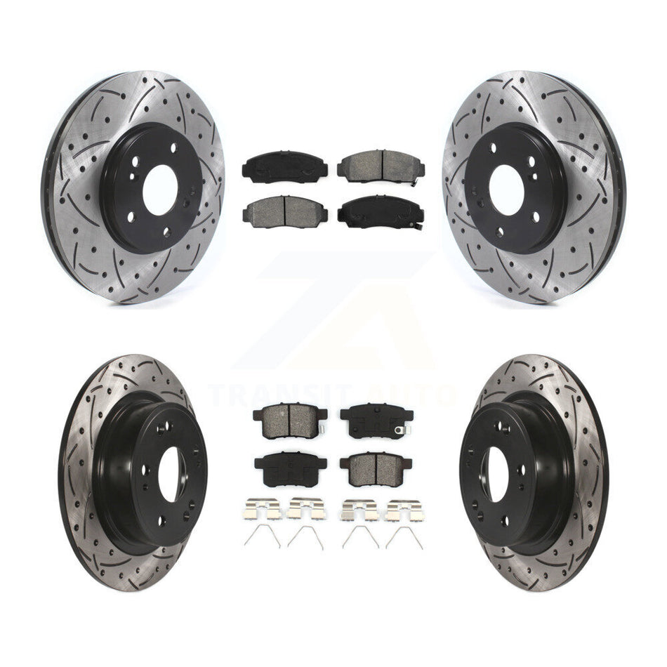 Front Rear Coated Drilled Slotted Disc Brake Rotors And Semi-Metallic Pads Kit For Honda Accord Acura TSX KDS-100716