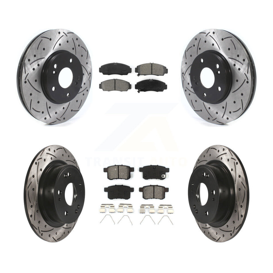Front Rear Coated Drilled Slotted Disc Brake Rotors And Semi-Metallic Pads Kit For Honda Accord Acura TSX KDS-100717