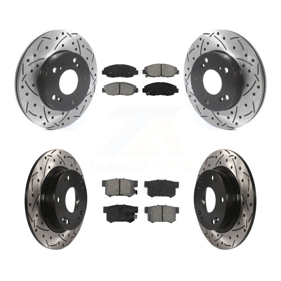Front Rear Coated Drilled Slotted Disc Brake Rotors And Semi-Metallic Pads Kit For Honda Civic KDS-100718