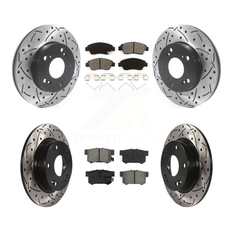 Front Rear Coated Drilled Slotted Disc Brake Rotors And Semi-Metallic Pads Kit For Honda Civic KDS-100719