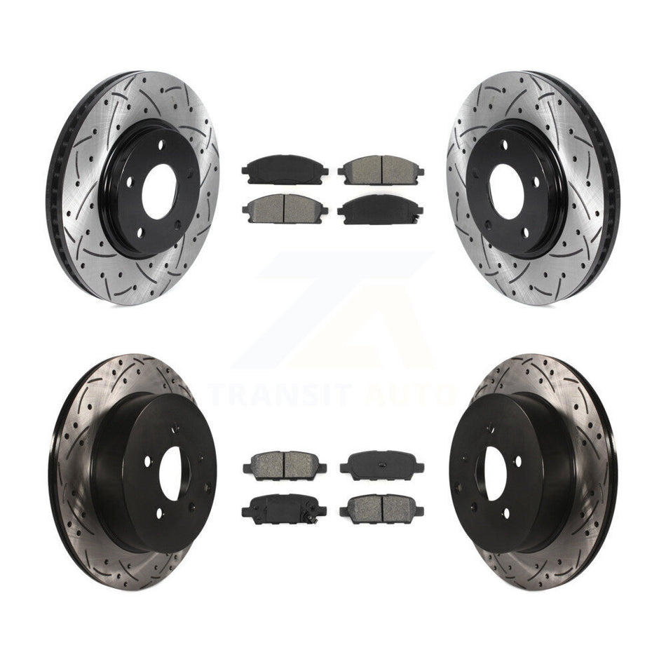Front Rear Coated Drilled Slotted Disc Brake Rotors And Semi-Metallic Pads Kit For 2004-2009 Nissan Quest KDS-100721