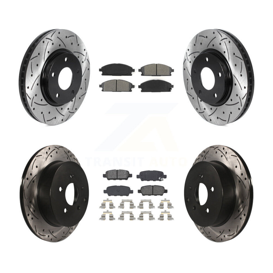 Front Rear Coated Drilled Slotted Disc Brake Rotors And Semi-Metallic Pads Kit For 2004-2009 Nissan Quest KDS-100721