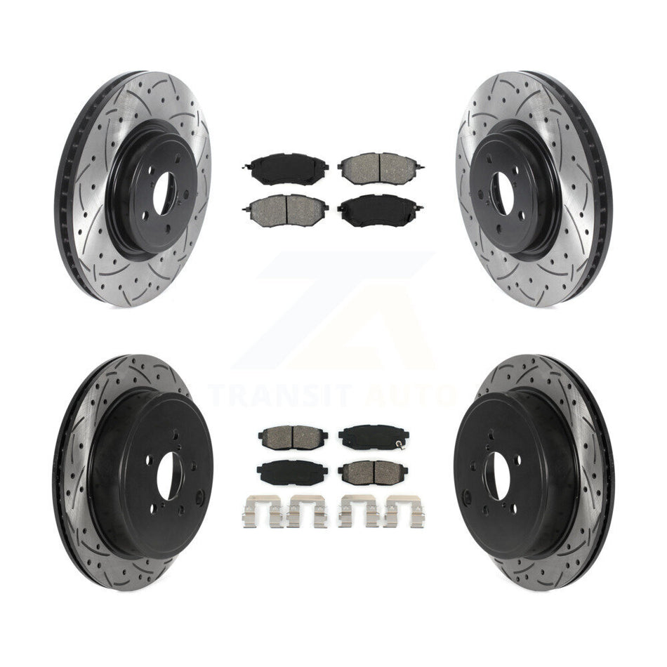 Front Rear Coated Drilled Slotted Disc Brake Rotors And Semi-Metallic Pads Kit For Subaru Outback Legacy KDS-100726