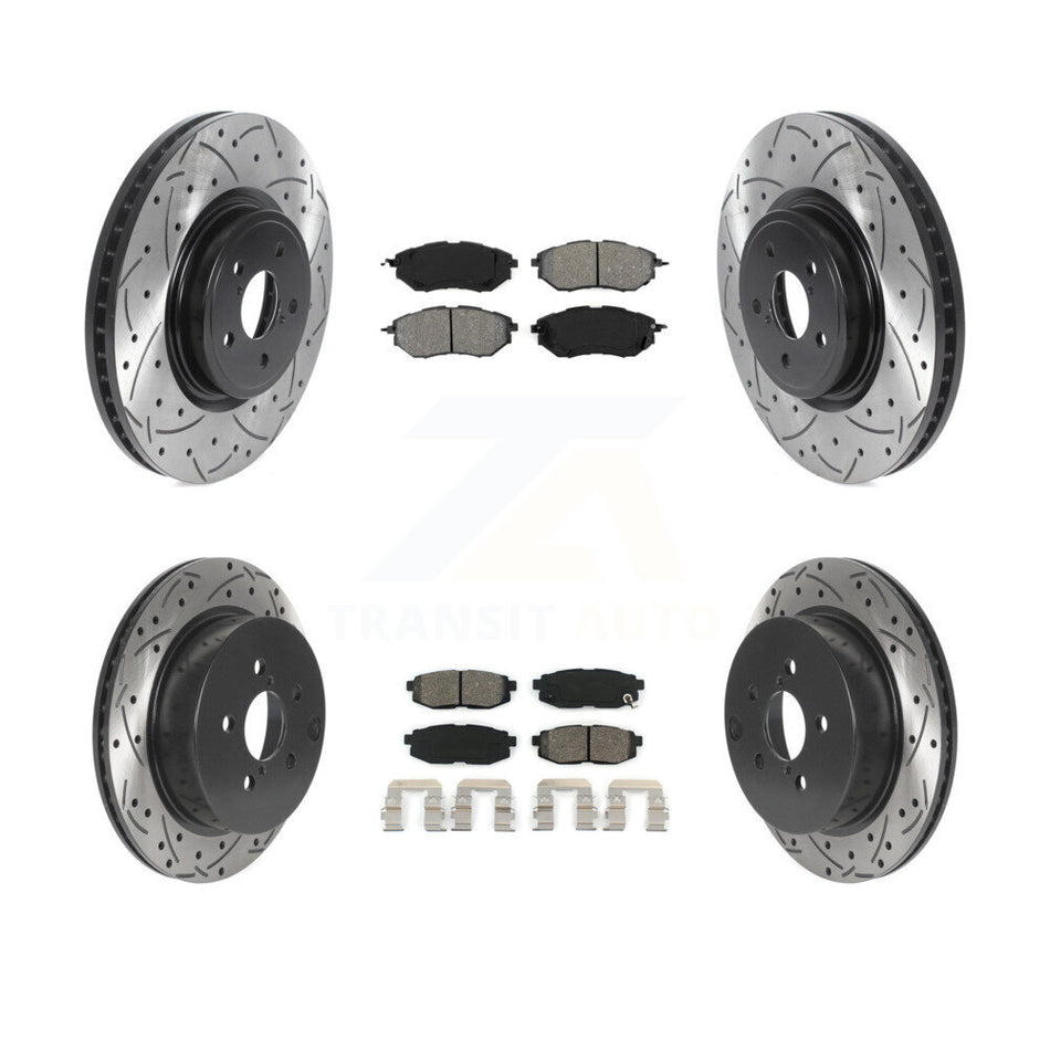 Front Rear Coated Drilled Slotted Disc Brake Rotors And Semi-Metallic Pads Kit For 2014-2018 Subaru Forester 2.0L KDS-100727