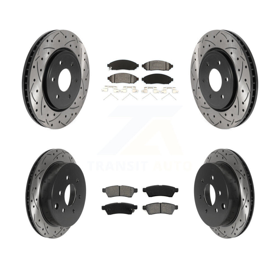 Front Rear Coated Drilled Slotted Disc Brake Rotors And Semi-Metallic Pads Kit For Nissan Frontier Xterra Suzuki Equator KDS-100728