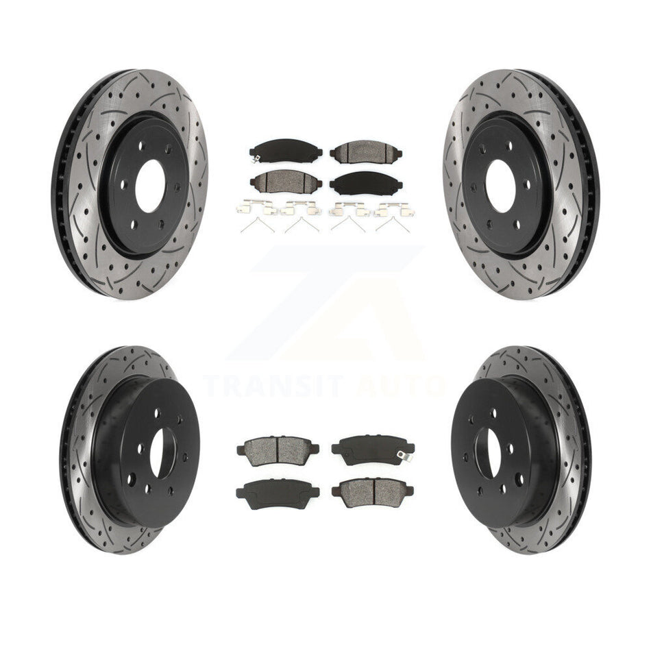 Front Rear Coated Drilled Slotted Disc Brake Rotors And Semi-Metallic Pads Kit For 2006-2007 Nissan Xterra KDS-100729