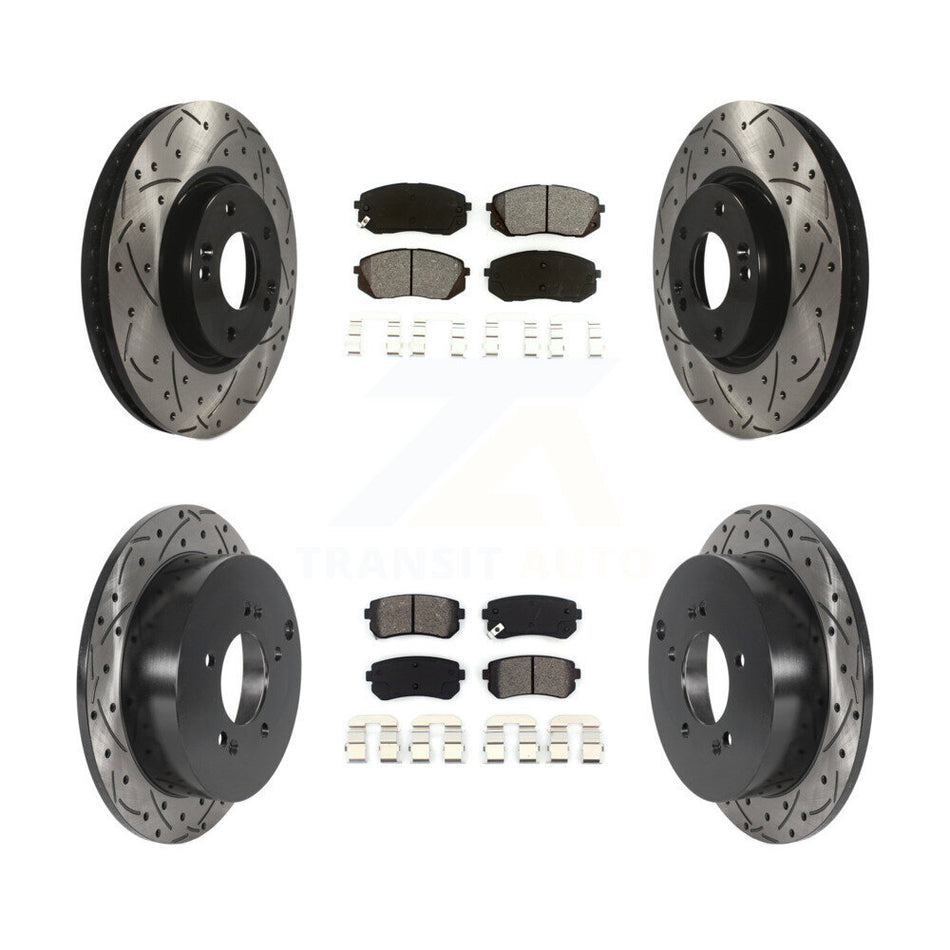Front Rear Coated Drilled Slotted Disc Brake Rotors And Semi-Metallic Pads Kit For Hyundai Tucson Kia Sportage KDS-100730