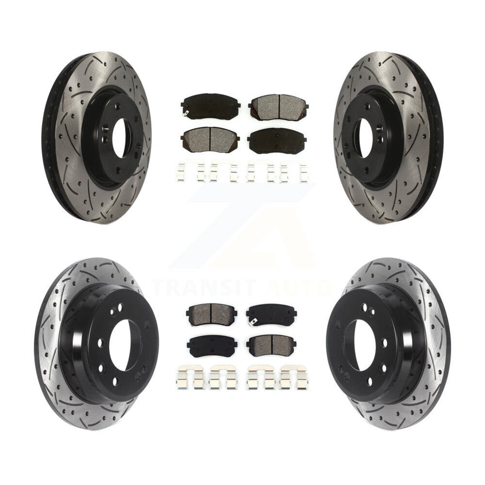Front Rear Coated Drilled Slotted Disc Brake Rotors And Semi-Metallic Pads Kit For Kia Sportage Hyundai Tucson KDS-100731