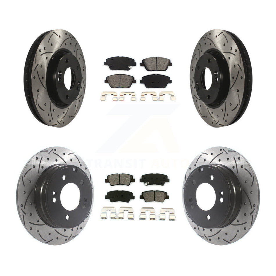 Front Rear Coated Drilled Slotted Disc Brake Rotors And Semi-Metallic Pads Kit For Hyundai Sonata Kia Optima KDS-100732