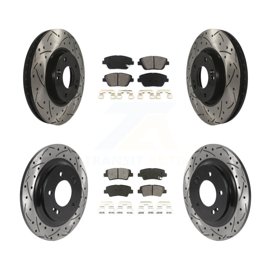 Front Rear Coated Drilled Slotted Disc Brake Rotors And Semi-Metallic Pads Kit For Kia Optima With Electric Parking KDS-100733