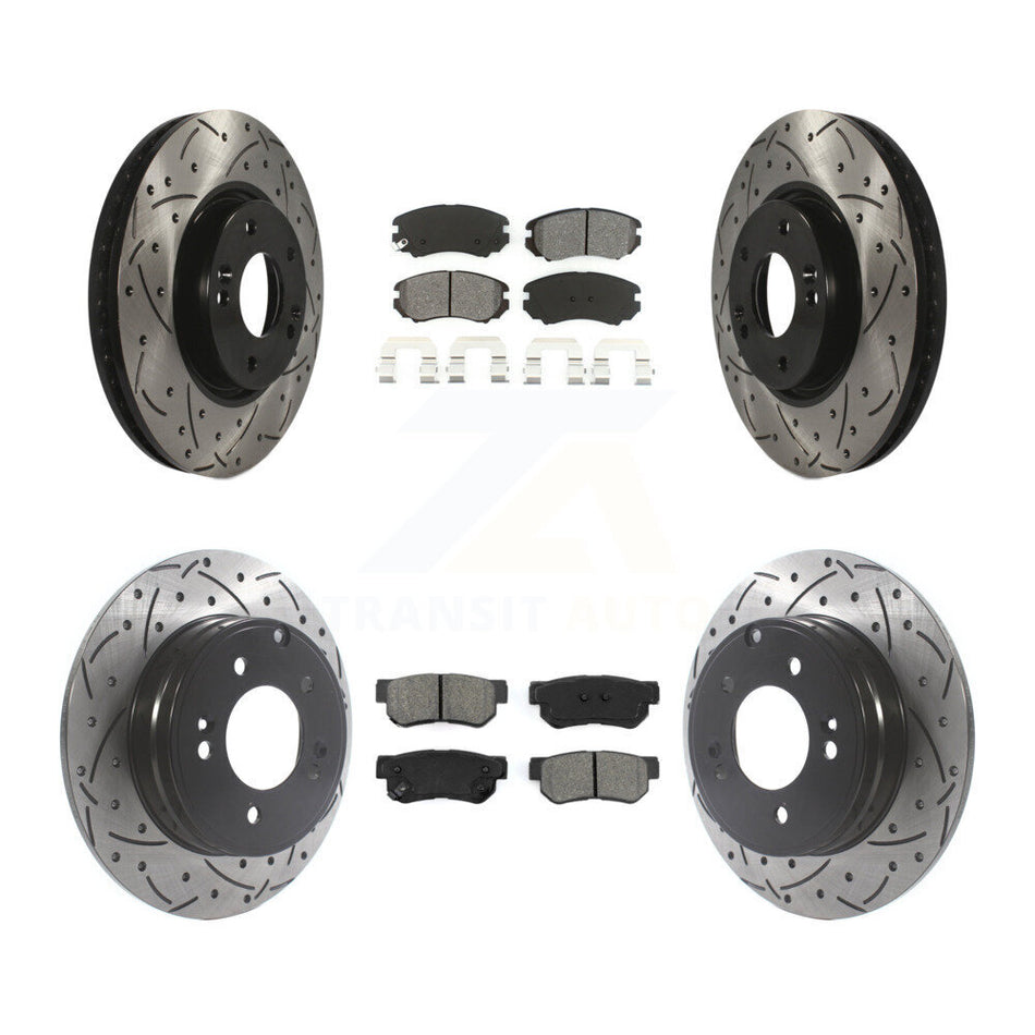 Front Rear Coated Drilled Slotted Disc Brake Rotors And Semi-Metallic Pads Kit For Hyundai Sonata 3.3L KDS-100735