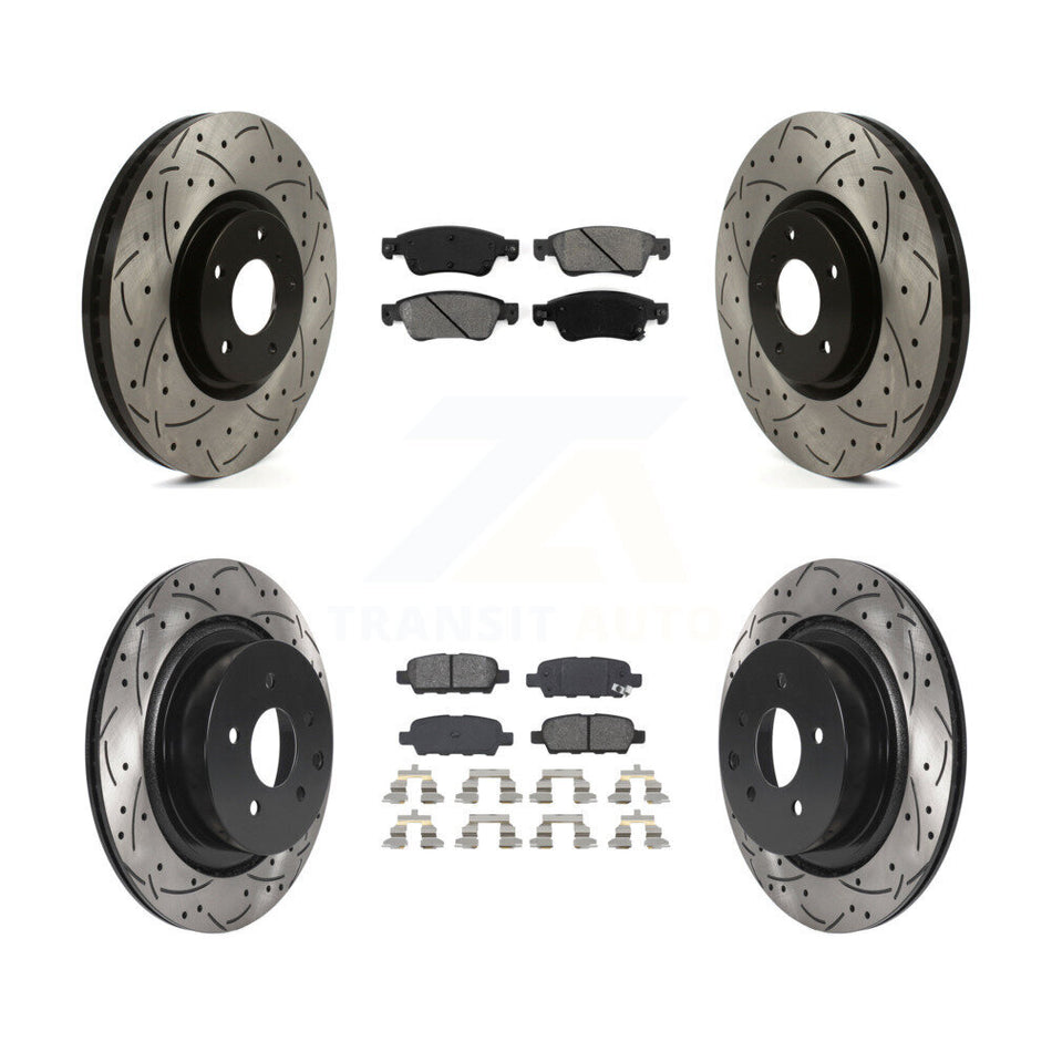 Front Rear Coated Drilled Slotted Disc Brake Rotors And Semi-Metallic Pads Kit For Infiniti G37 G35 Q60 INFINITI KDS-100737