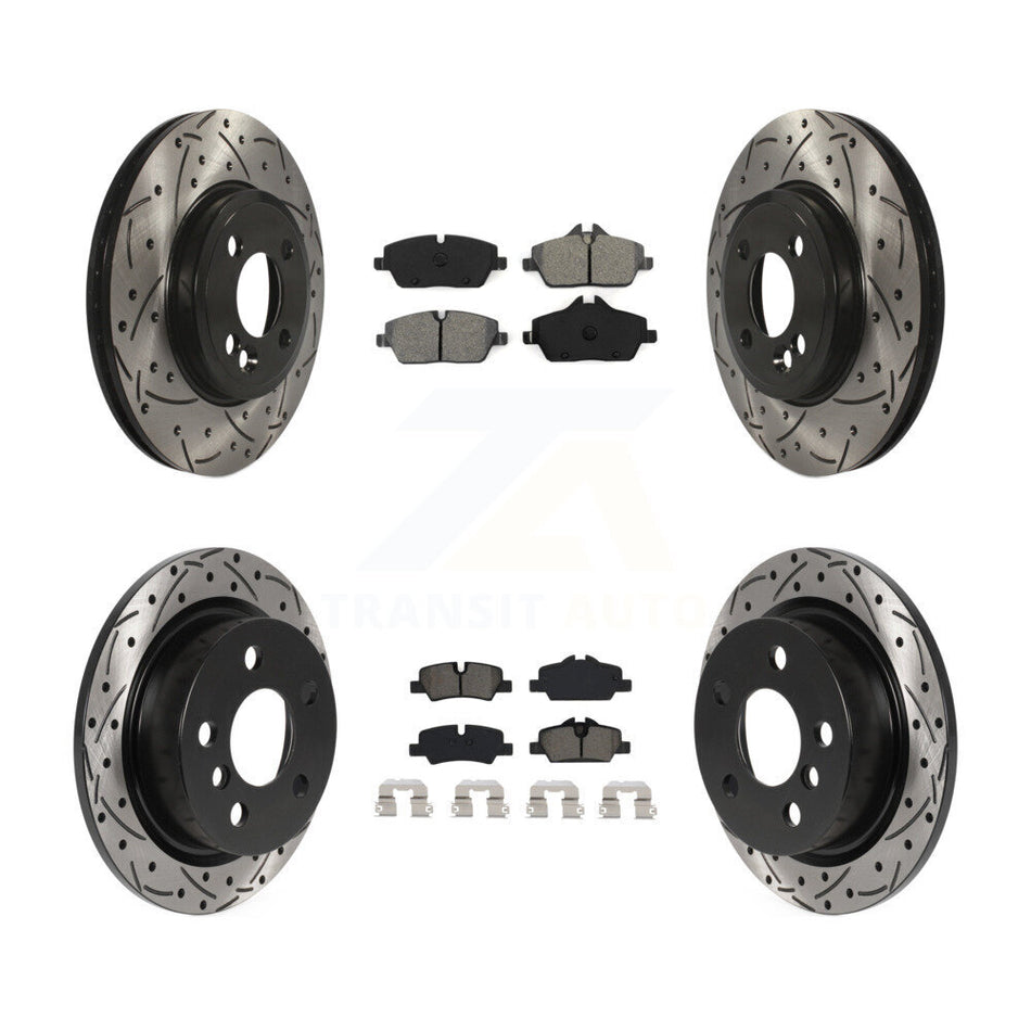 Front Rear Coated Drilled Slotted Disc Brake Rotors And Semi-Metallic Pads Kit For 2015 Mini Cooper 2.0L 1.5L With 280mm Diameter Rotor 4 Lug Wheels KDS-100739