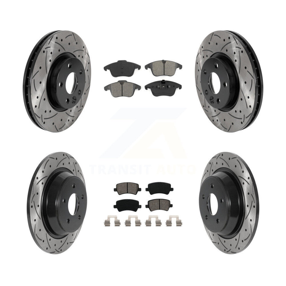 Front Rear Coated Drilled Slotted Disc Brake Rotors And Semi-Metallic Pads Kit For 2012-2015 Land Rover Range Evoque KDS-100746