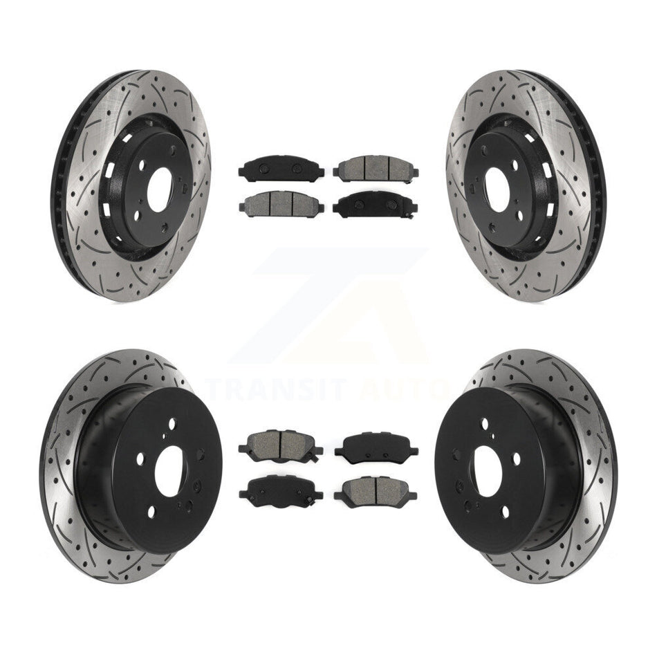 Front Rear Coated Drilled Slotted Disc Brake Rotors And Semi-Metallic Pads Kit For 2009-2016 Toyota Venza KDS-100747