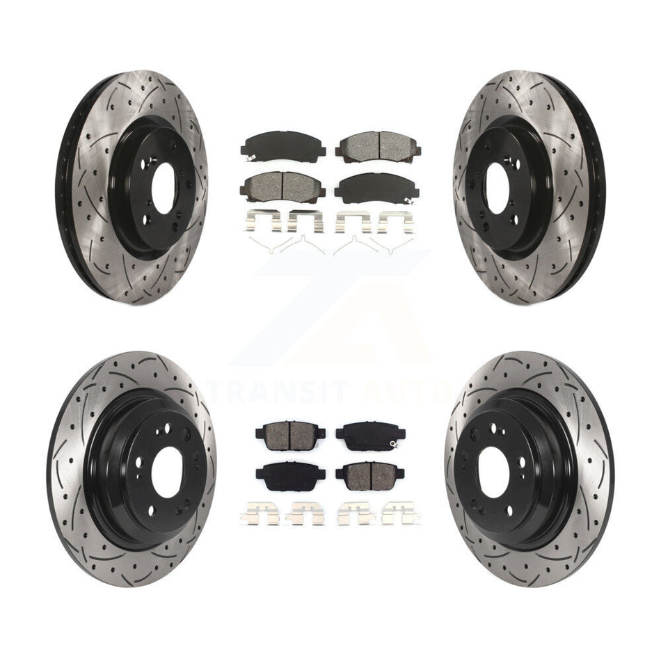 Front Rear Coated Drilled Slotted Disc Brake Rotors And Semi-Metallic Pads Kit For 2009-2014 Acura TL KDS-100748