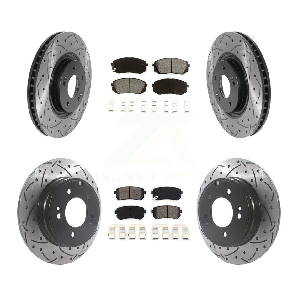 Front Rear Coated Drilled Slotted Disc Brake Rotors And Semi-Metallic Pads Kit For Hyundai Tucson Kia Cadenza KDS-100752