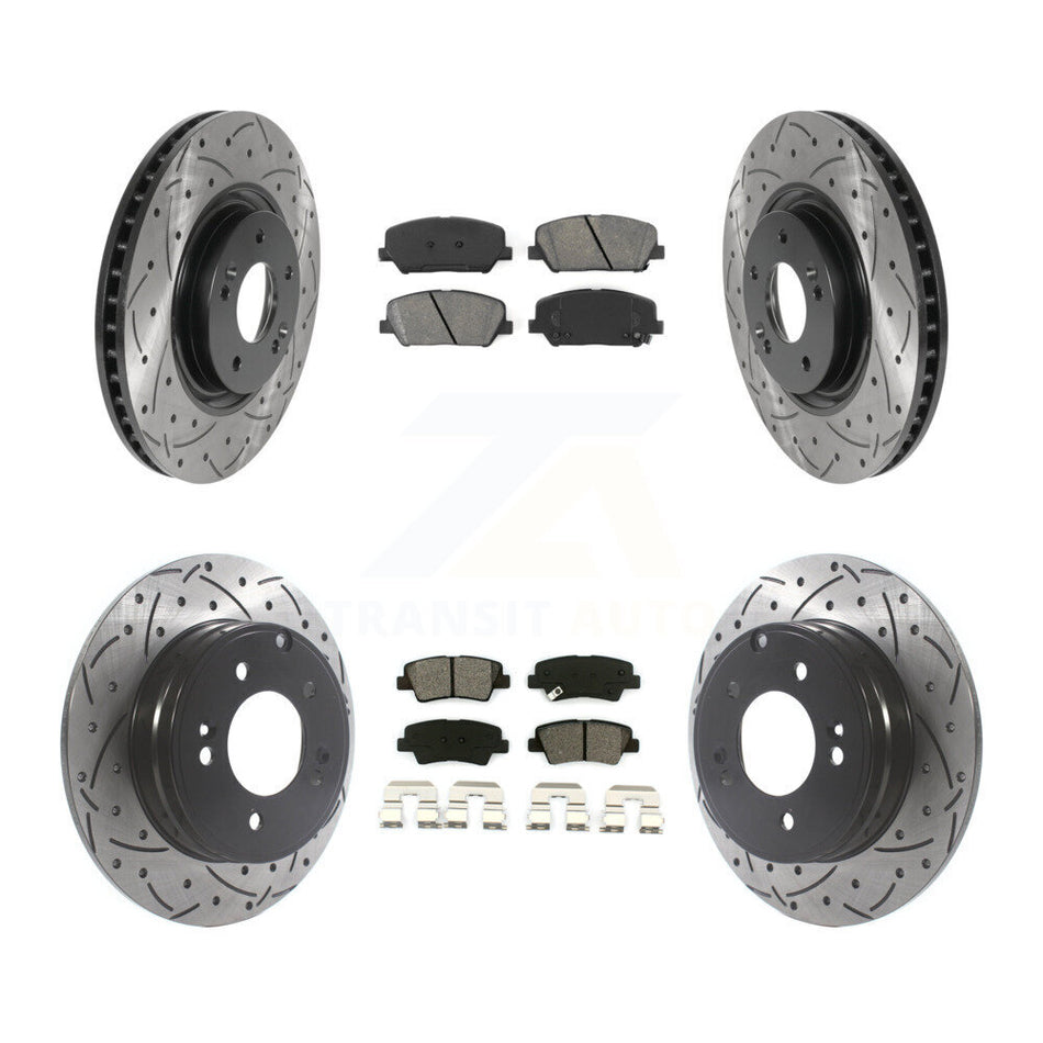 Front Rear Coated Drilled Slotted Disc Brake Rotors And Semi-Metallic Pads Kit For Kia Optima 2.0L KDS-100755